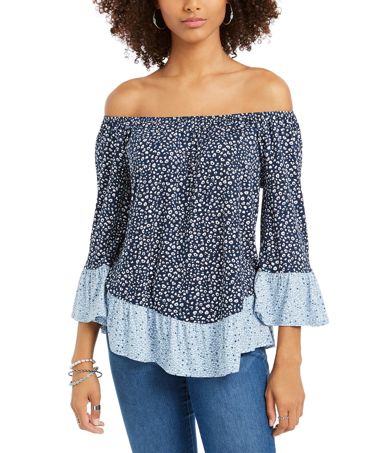 Blusa feminina estampada azul ombro a ombro Style &amp; Co