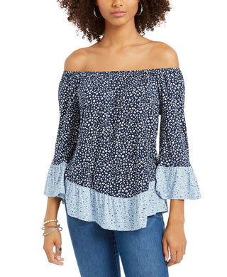 Blusa feminina estampada azul ombro a ombro Style &amp; Co