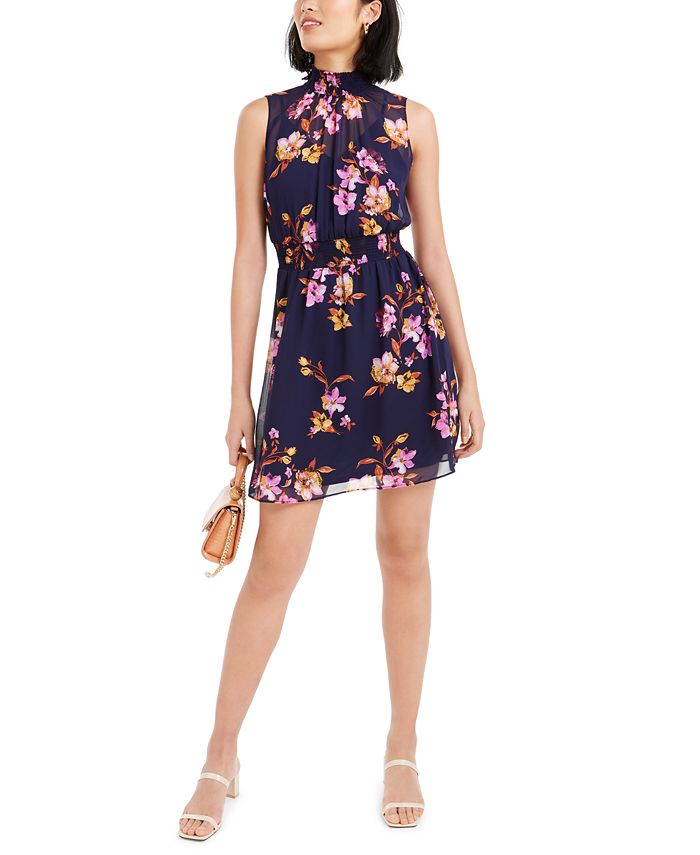 Vestido curto sem mangas floral feminino Bar III, roxo, tamanho extragrande