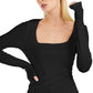 INC International Concepts Top feminino canelado com decote quadrado, preto, tamanho médio