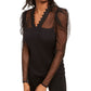 Blusa feminina com manga bufante e ilusão INC International Concepts, preta, tamanho XS