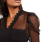 Blusa feminina com manga bufante e ilusão INC International Concepts, preta, tamanho XS
