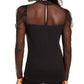 Blusa feminina com manga bufante e ilusão INC International Concepts, preta, tamanho XS