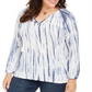 Blusa feminina estilo camponesa de algodão tingido estilo tie-dye azul tamanho 3X