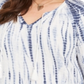 Blusa feminina estilo camponesa de algodão tingido estilo tie-dye azul tamanho 3X
