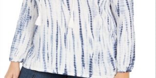 Blusa feminina estilo camponesa de algodão tingido estilo tie-dye azul tamanho 3X