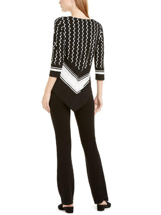 Blusa feminina Alfani com estampa mista e bainha pontuda, preta, tamanho médio