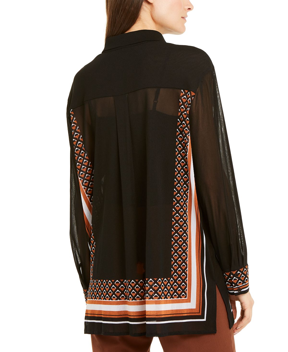 Blusa feminina estampada com botões Alfani, preta, tamanho pequeno