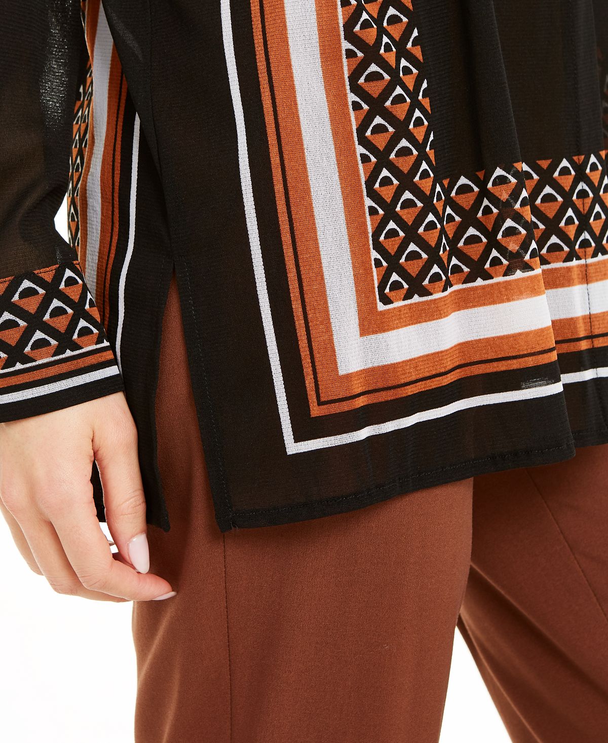 Blusa feminina estampada com botões Alfani, preta, tamanho pequeno