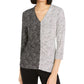 Blusa Alfani Feminina com Estampa Colorblock e Gola V Franzida, Preta, Tamanho X-S