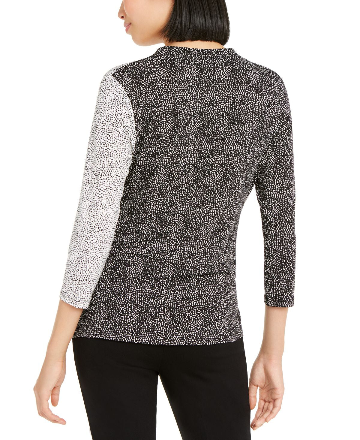 Blusa Alfani Feminina com Estampa Colorblock e Gola V Franzida, Preta, Tamanho X-S