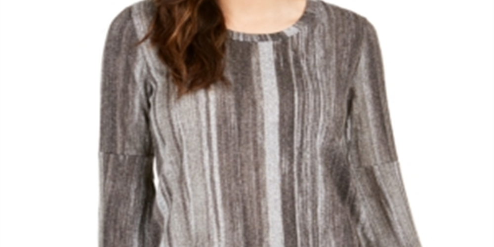 Blusa listrada com manga sino feminina Style &amp; Co, cinza, tamanho XX-G