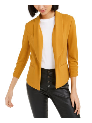 Bar III Women's Ruched Business Blazer Yellow Size Medium