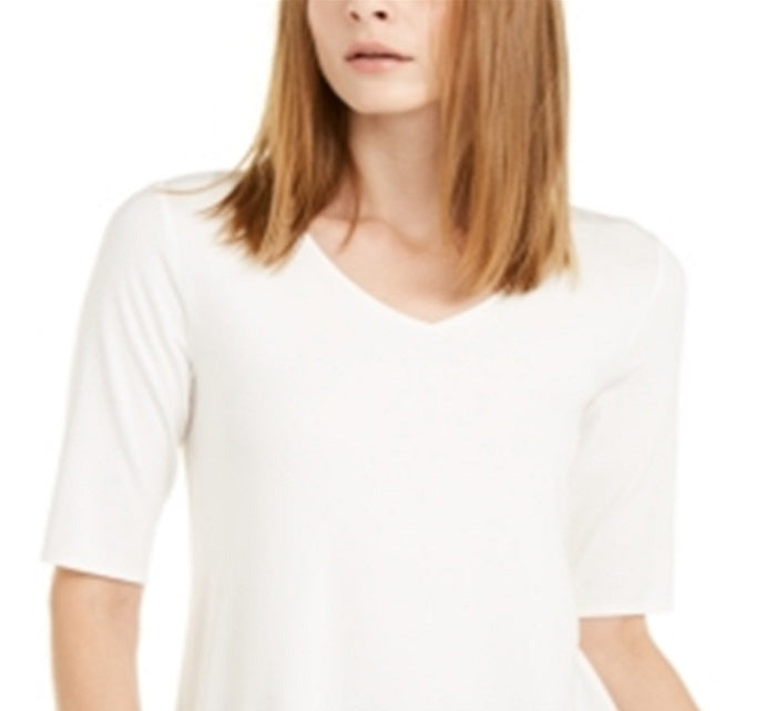 Túnica feminina Alfani com decote em V e alças finas, branca, tamanho X-S