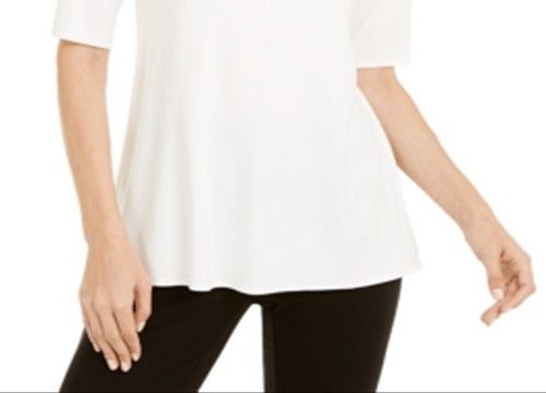 Túnica feminina Alfani com decote em V e alças finas, branca, tamanho X-S