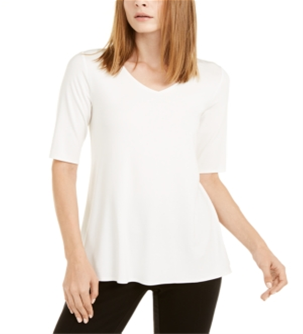 Túnica feminina Alfani com decote em V e alças finas, branca, tamanho X-S