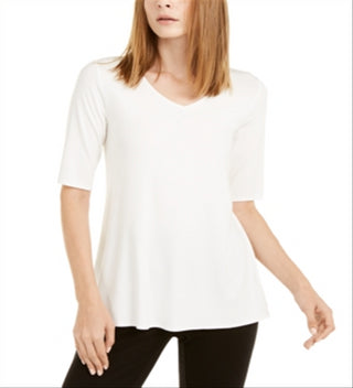 Túnica feminina Alfani com decote em V e alças finas, branca, tamanho X-S