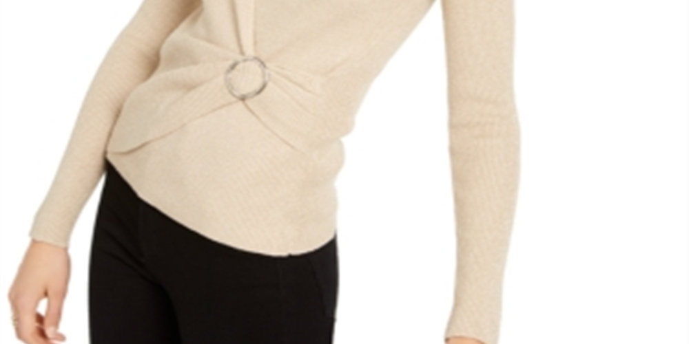 Suéter feminino de lurex com decote em V e fivela, tamanho grande, da INC International Concepts