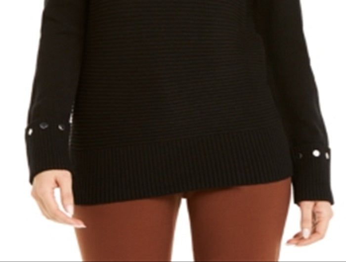 Suéter de malha canelada com detalhes Alfani feminino, preto, tamanho X-S