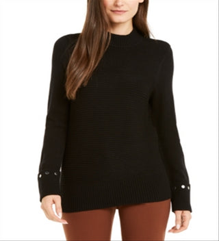Suéter de malha canelada com detalhes Alfani feminino, preto, tamanho X-S