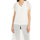 Blusa de noite feminina Alfani com manga curta e decote em V, branca, tamanho X-S