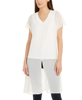 Blusa de noite feminina Alfani com manga curta e decote em V, branca, tamanho X-S