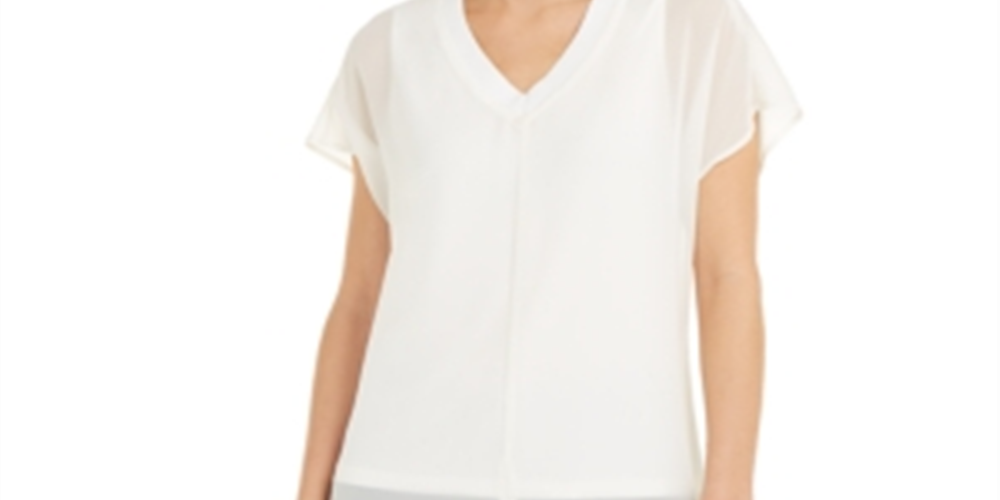 Blusa de noite feminina Alfani com manga curta e decote em V, branca, tamanho X-S