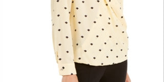 Blusa feminina Alfani com sobrepeliz estampada, amarela, tamanho médio