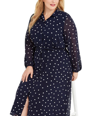 Vestido casual feminino Alfani Plus com bolinhas MIDI, azul escuro, tamanho 16W
