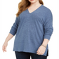 Suéter feminino plus size canelado com decote em V, azul, tamanho 0X, da Style &amp; Co