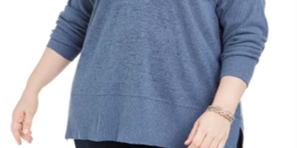 Suéter feminino plus size canelado com decote em V, azul, tamanho 0X, da Style &amp; Co