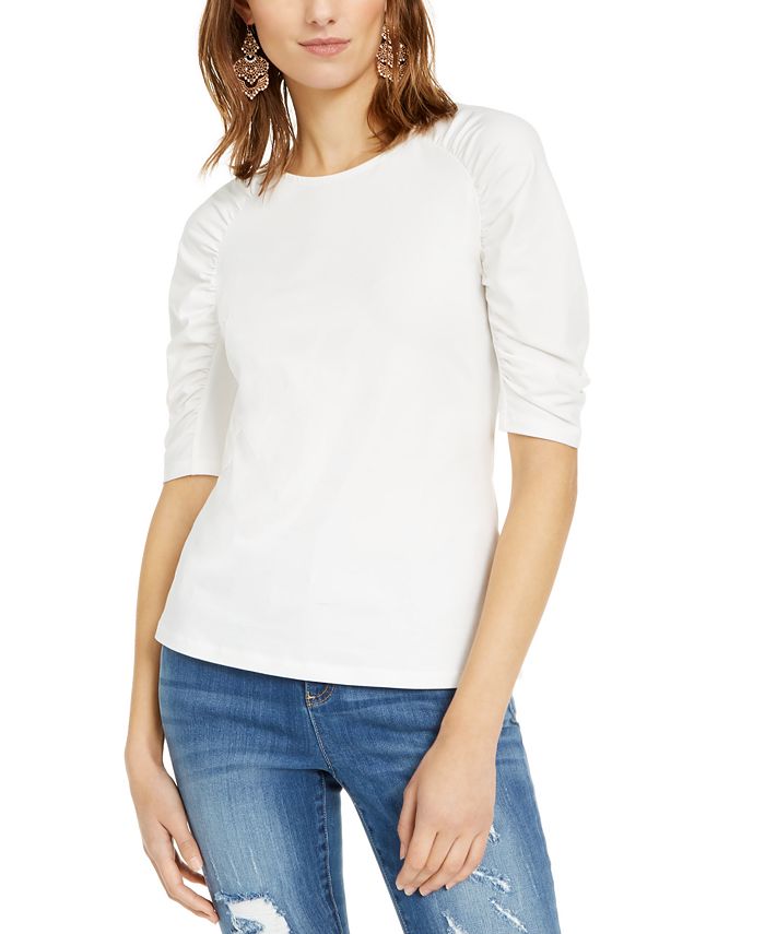 Blusa feminina com manga bufante INC International Concepts, branca, tamanho grande