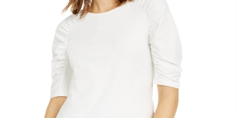 Blusa feminina com manga bufante INC International Concepts, branca, tamanho grande