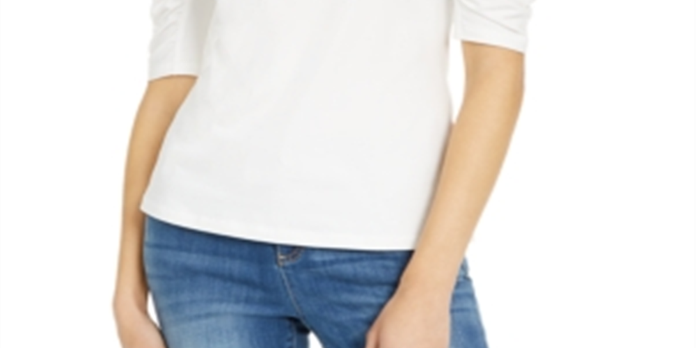 Blusa feminina com manga bufante INC International Concepts, branca, tamanho grande
