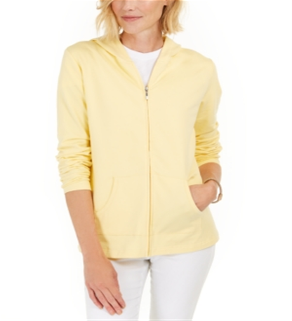 Moletom com capuz feminino Karen Scott com zíper frontal, amarelo, tamanho X-S
