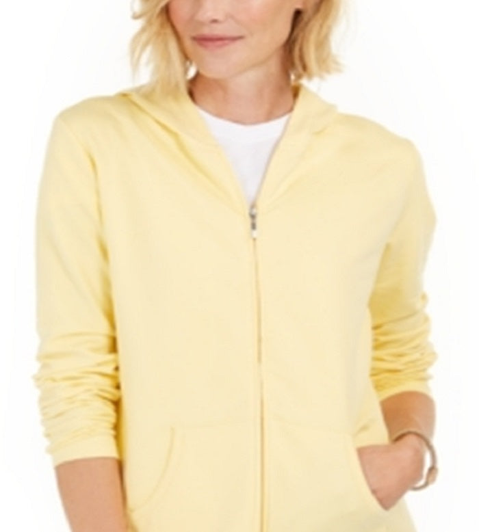 Moletom com capuz feminino Karen Scott com zíper frontal, amarelo, tamanho X-S