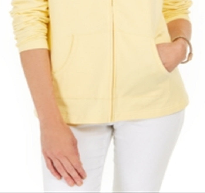 Moletom com capuz feminino Karen Scott com zíper frontal, amarelo, tamanho X-S