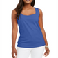 Regata feminina Karen Scott de algodão com gola quadrada, azul, tamanho extragrande