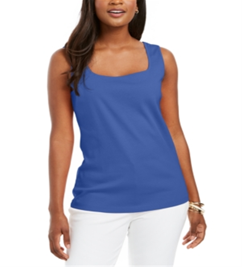 Regata feminina Karen Scott de algodão com gola quadrada, azul, tamanho extragrande