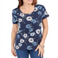 Blusa feminina Karen Scott com estampa decote redondo, azul, tamanho pequeno