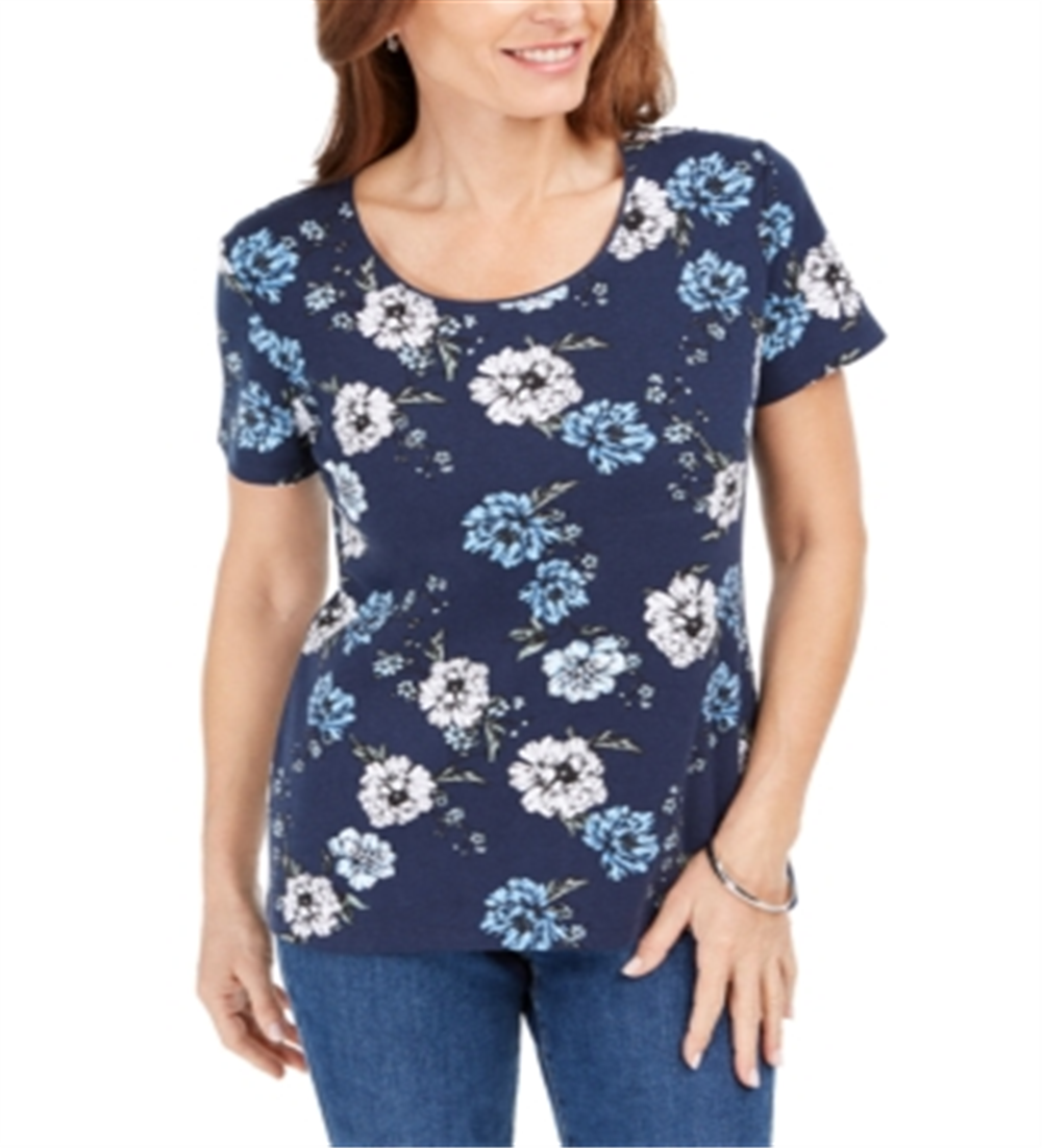 Blusa feminina Karen Scott com estampa decote redondo, azul, tamanho pequeno