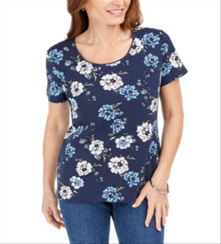 Blusa feminina Karen Scott com estampa decote redondo, azul, tamanho pequeno