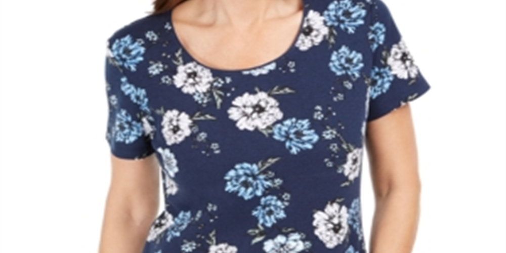 Blusa feminina Karen Scott com estampa decote redondo, azul, tamanho pequeno