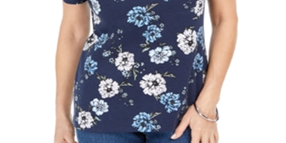 Blusa feminina Karen Scott com estampa decote redondo, azul, tamanho pequeno