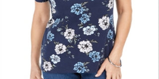 Blusa feminina Karen Scott com estampa decote redondo, azul, tamanho pequeno