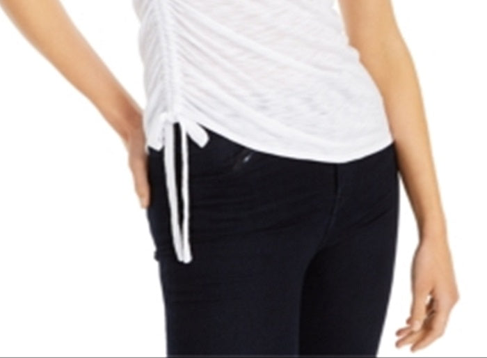 Blusa texturizada com franzidos laterais INC International Concepts para mulheres, branca, tamanho grande