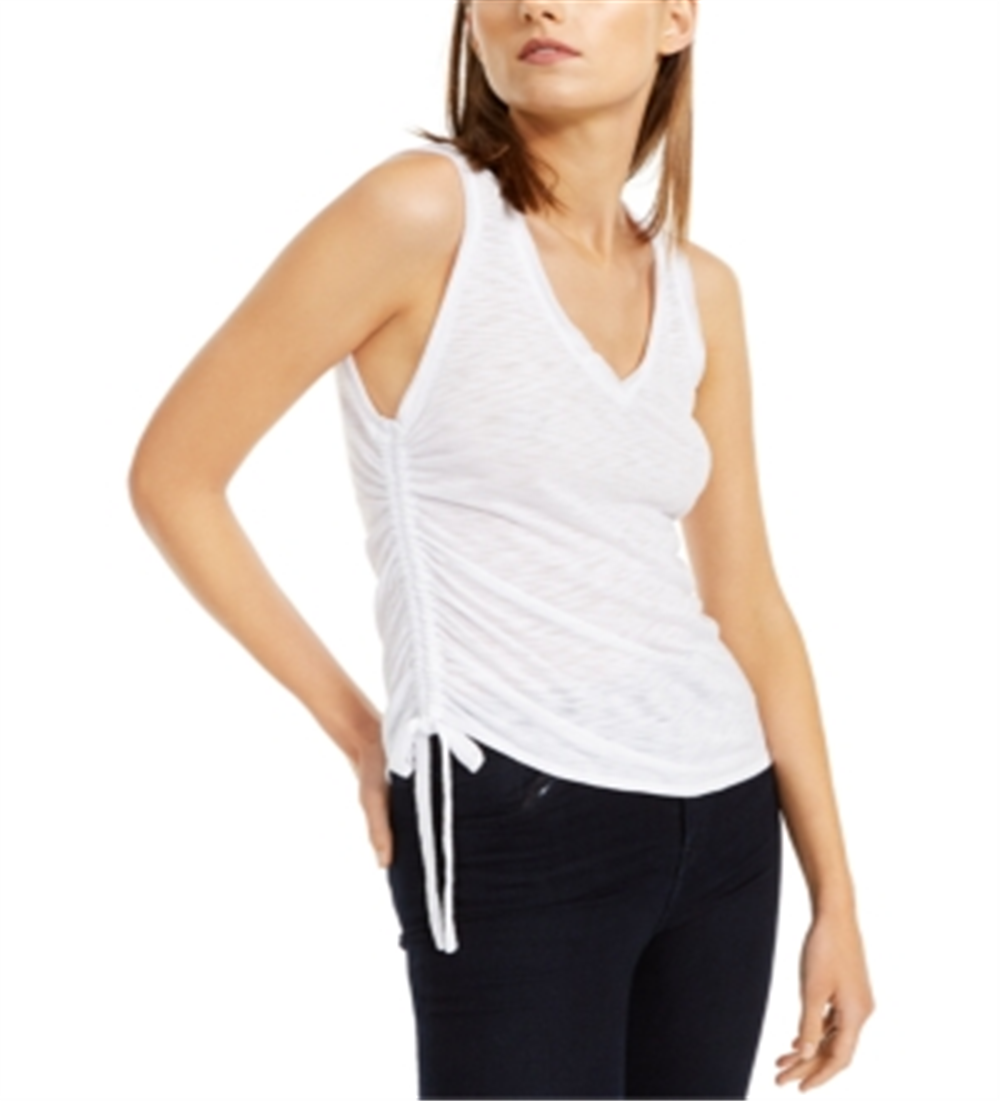 Blusa texturizada com franzidos laterais INC International Concepts para mulheres, branca, tamanho grande