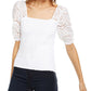 INC International Concepts Blusa feminina com mangas franzidas e ilhós, tamanho X-G, branca