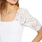 INC International Concepts Blusa feminina com mangas franzidas e ilhós, tamanho X-G, branca