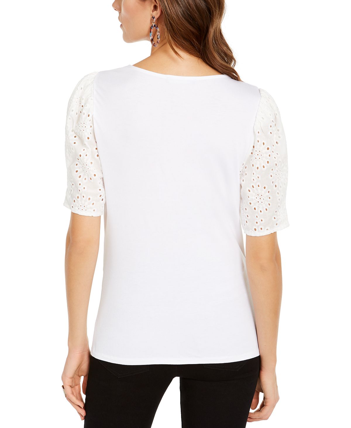 Blusa feminina INC International Concepts com manga bufante e ilhós, branca, tamanho pequeno médio